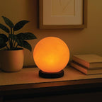 Himalayan Salt Lamp Globe – 5-Inch Hand-Carved Crystal Rock Sphere Moon with Wooden Base & UL-Listed Dimmer Cord – Warm Ambient Light for Bedroom, Office, Home Décor, Gift Ready