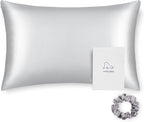 ALASKA BEAR 100% Pure Mulberry Silk Pillowcase for Curly Hair Wife Women Mother Her Grandma Pillow Slip Machine Washable Queen 20"x30" (1 Pack, Silver)