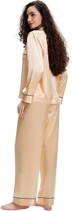 Lonxu Silk Satin Womens Pajama Sets Button Down Sleepwear Loungewear XS~3XL