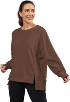Nirovien Womens Oversized Crewneck Sweatshirt Side Slit Long Sleeve Pullover Slouchy Fit Tops