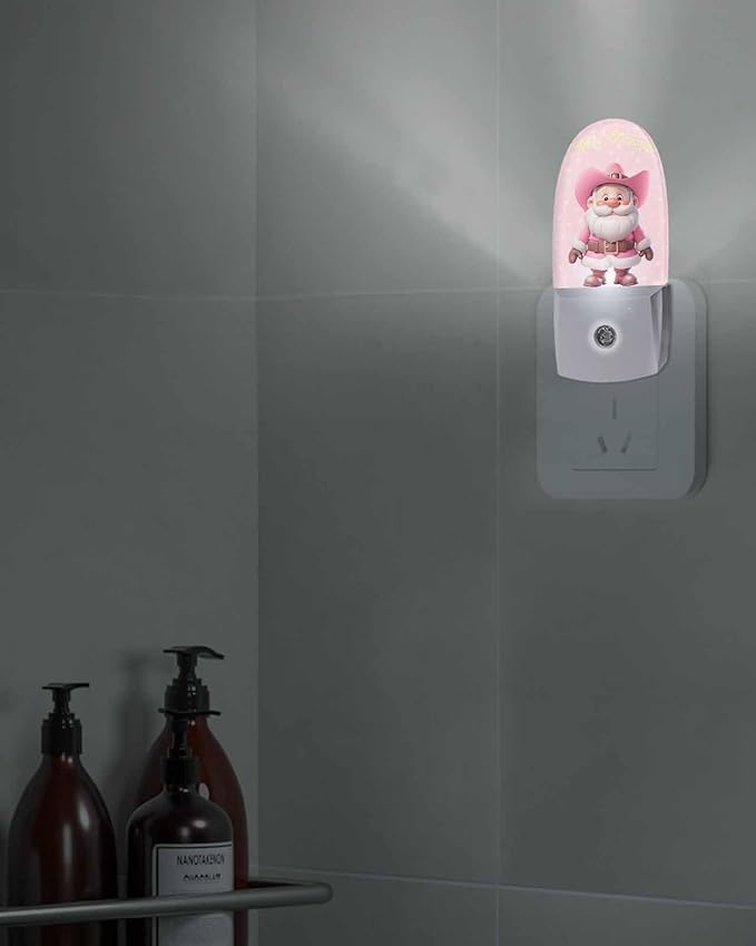 Night Light Plug into Wall, Winter Xmas Peach Western Cowboy Santa Claus Snowflake Texture Vintage Popsicle Shape Night Light LED Nightlight with Light Sensors for Kids Bedroom Hallway