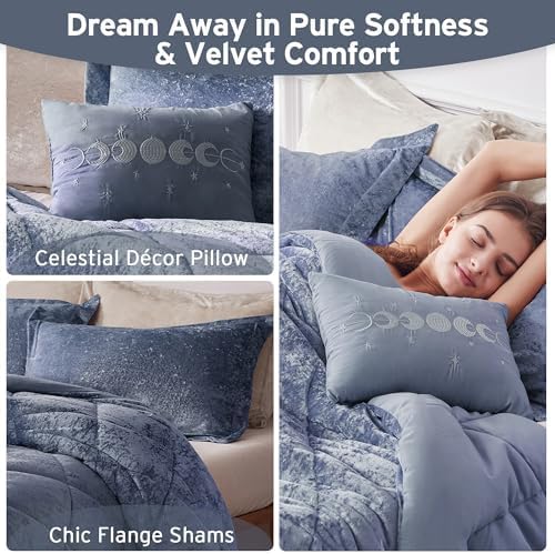 Intelligent Design King Comforter Set, Velvet Comforter Set , Luxury Diamond Quilting Comforter Set, Fluffy Comforter Bed Set with Decorative Pillowand 2 Shams, 4 Piece Blue, King/ Cal King