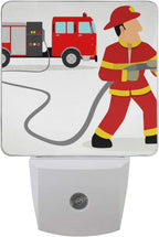 Plug in Night Light Cartoon Illustration of Firefighter Lamp Ultra-Slim, Cool-Touch Dusk to Dawn Sensor LED Nightlight Smart Light Automatically Lights for Kids Adults and Nursery Decor Night Light