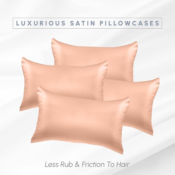 Elegant Comfort 4-Piece Satin Pillowcase Set, Dusty Rose, Standard/Queen, 70% Viscose, 30% Polyester