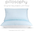 pillosophy Original Adjustable Loft Pillow • Gel-Infused Shredded Memory Foam Fill • Dual-Sided Washable Cooling Cover • Perfect for Back, Side, Stomach Sleepers (Standard Size, 1-Pack)