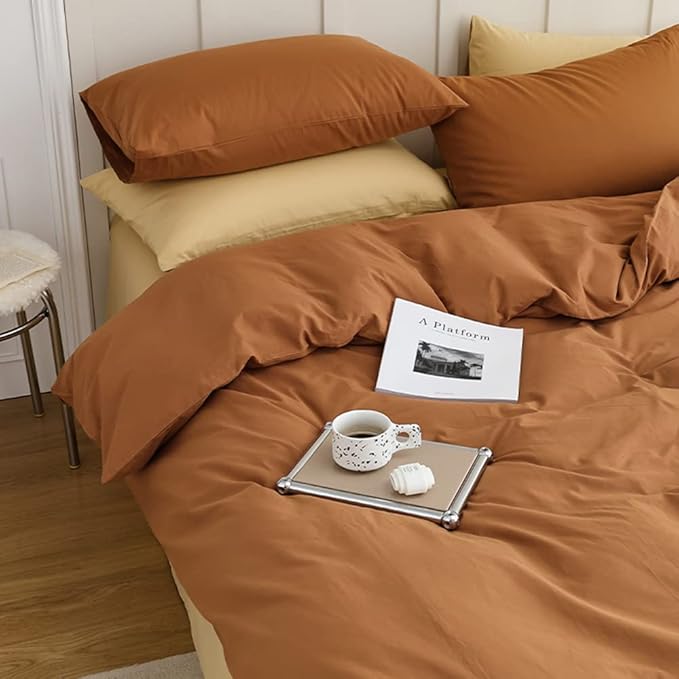 CLOTHKNOW Brown King Size Comforter Set Pumpkin Bedding Sets Soft Caramel Comforter Burnt Orange Comforters with 2 x Pillow Cases