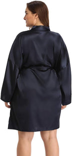 Women's Plus Size Short Satin Kimono Robes Sleepwear Bathrobes Silky Dressing Gown