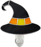 CHEZBABY Stained Glass Night Light Plug into Wall Lamp Decorative Accent Nightlight for Hallway Bedroom Bathroom Kitchen Home Halloween Décor(Witch Hat Yellow)