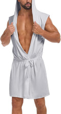 VintageClothing Men's Summer Robe with Hooded Lightweight Bathrobe House Kimono Sleeveless Sexy Sleepwear Pajamas
