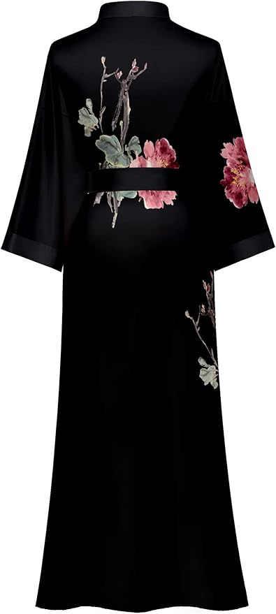Kihnop Women's Floral Long Kimono Robe Long Satin Robe Long Silk Robe Ladies Kimonos Silky Bathrobe Cover Up, One Size