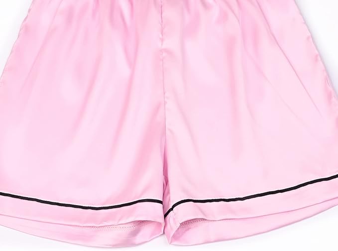 QPANCY Kids Satin Pajamas Sets Baby Boy Girl Button-Down Silk Sleepwear 2 Piece Short Sleeve Loungewear Clothes Set
