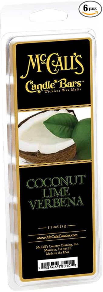 McCall’s Candles | Coconut Lime Verbena | Scented Wax Melt | Creamy Coconut, Lime, Mandarin & Sweet Vanilla | 6-Piece Break-Apart Bar | 12–24 Hours Per Wedge | Poured in the USA | 5.5 oz