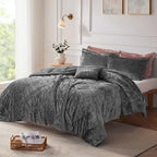 Intelligent Design King Comforter Set, Velvet Comforter Set , Luxury Diamond Quilting Comforter Set, Fluffy Comforter Bed Set with Decorative Pillowand 2 Shams, 4 Piece Grey, King/ Cal King