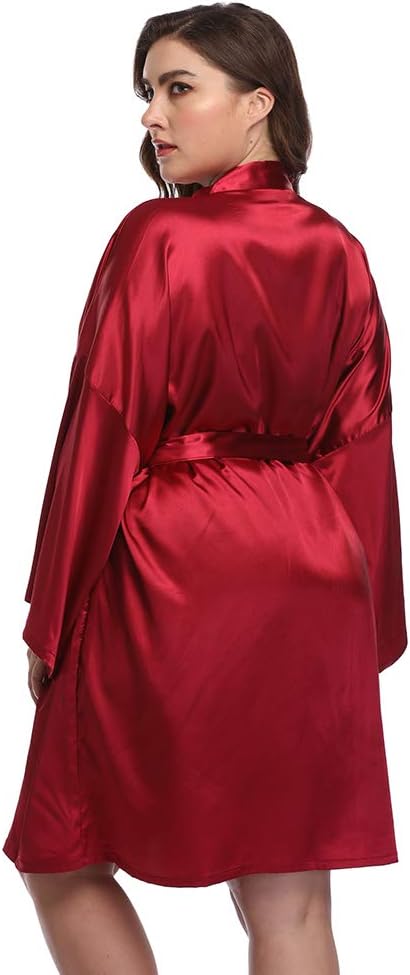 Women's Plus Size Short Satin Kimono Robes Sleepwear Bathrobes Silky Dressing Gown
