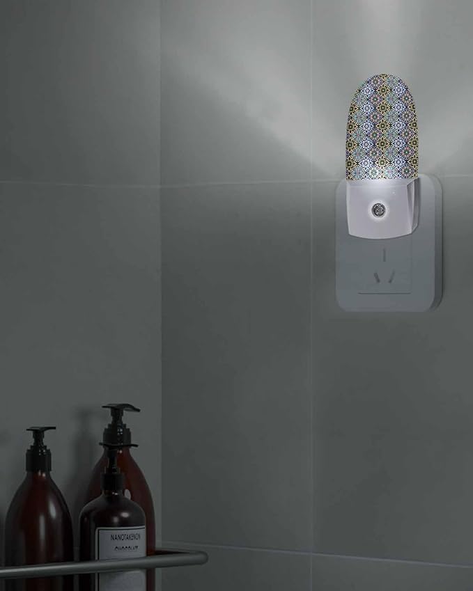 Night Light Plug into Wall, Floral Flowers Line Art Vintage Baroque National Purple Peach Green Brown Blue Popsicle Shape Night Light LED Nightlight with Light Sensors for Kids Bedroom Hallway