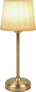 Deogos Cordless Table Lamp Gold with Dimmer, 4000mAH Battery Operated Lamp Rechargeable, 3 Color Temperature Touch Control Fabric Desk Light for Dining Room, Bedroom, Bar, Patio, Counter, Restaurant
