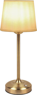 Deogos Cordless Table Lamp Gold with Dimmer, 4000mAH Battery Operated Lamp Rechargeable, 3 Color Temperature Touch Control Fabric Desk Light for Dining Room, Bedroom, Bar, Patio, Counter, Restaurant