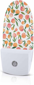 Watercolor Peaches Green Leaves Night Light Plug into Wall, Spring Botanical Plant Popsicle Shape Night Light Nightlight with Light Sensors for Kids Bedroom Hallway