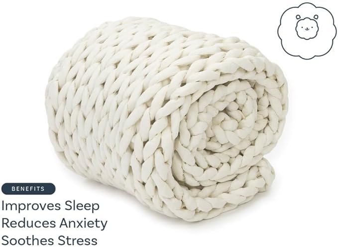 Nuzzie Original Knit Weighted Blanket - Breathable, Cooling, Hand Made Knit Throw Blanket for Sleep - Machine Washable, Stylish Design (Cream, Full | 16lbs | 48"x72")