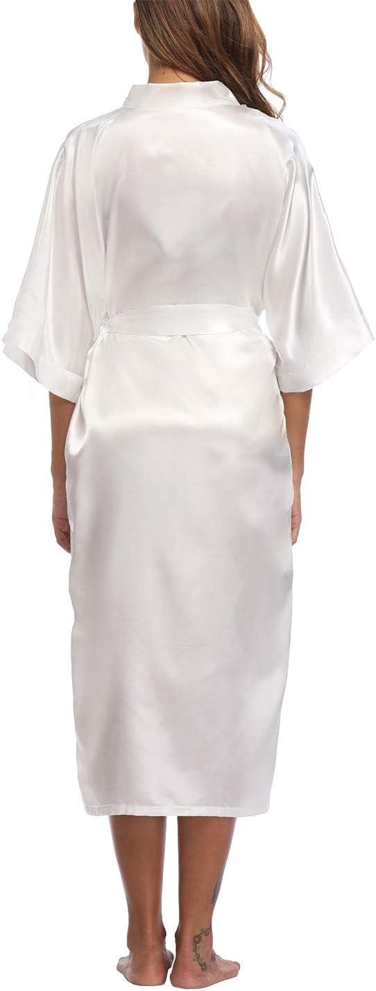 Women's Silk Robes Soft Long Satin Kimono Bathrobe Bride Bridesmaid Wedding Party Robes Sexy Sleepwear with Pockets