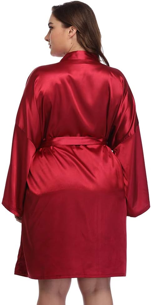 Women's Plus Size Short Satin Kimono Robes Sleepwear Bathrobes Silky Dressing Gown