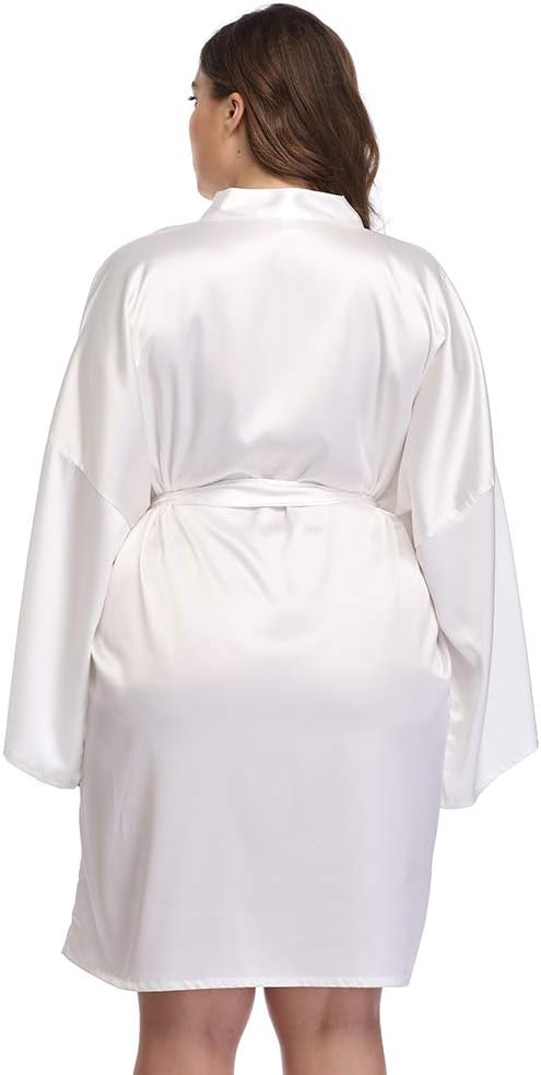 Women's Plus Size Short Satin Kimono Robes Sleepwear Bathrobes Silky Dressing Gown