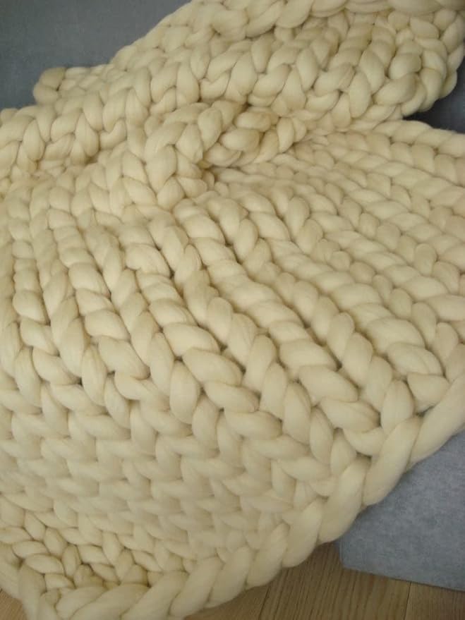 Throw Blanket Full Size 54"x75" for Bed - Chunky Knit Blanket, Boho Throw Blanket for Couch 100% Merino Wool (Cream, 54"x75")