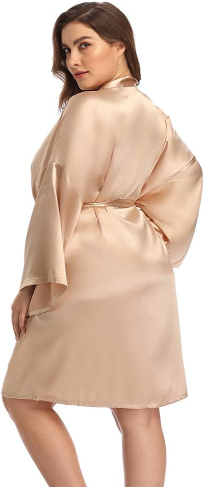Women's Plus Size Short Satin Kimono Robes Sleepwear Bathrobes Silky Dressing Gown