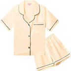 QPANCY Kids Satin Pajamas Sets Baby Boy Girl Button-Down Silk Sleepwear 2 Piece Short Sleeve Loungewear Clothes Set