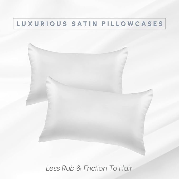 Elegant Comfort 2-Pack Cooling Viscose Satin Pillowcase Set with Hidden Zipper Closure, Silky Smooth for Best Hair and Skin Care-Beautiful Gift Box-2-Piece Satin Pillowcase Set, Standard/Queen, White