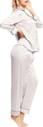 SIHA Satin Silk Pajamas for Women Pajama Set With Long Sleeve Button-Down Satin Pajamas Sleepwear XS-3XL