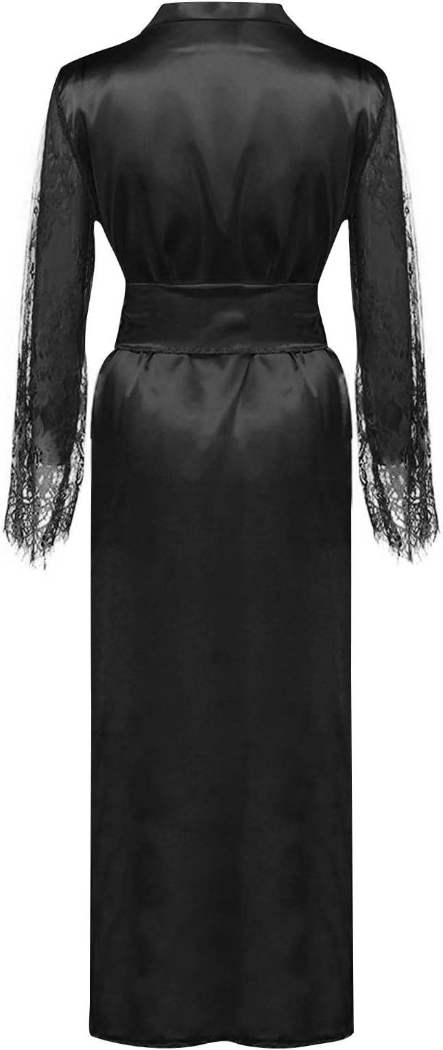 Uillui Lace Silk Robes for Women Long Sexy Satin Kimono Robe Bridesmaids Wedding Party Lingerie Robe Loungewear Sleepwear