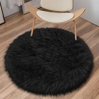 Black Round Rug for Bedroom, Fluffy Circle Rug 3 3 Feet for Kids Room, Furry Carpet for Teen's Room, Shaggy Circular Rug for Nursery Room, Fuzzy Plush Rug for Dorm, Black Carpet