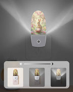 Easter Spring Peach Blossom Rabbit Night Light Plug into Wall, Colorful Eggs Farm Floral Popsicle Shape Night Light Nightlight with Light Sensors for Kids Bedroom Hallway