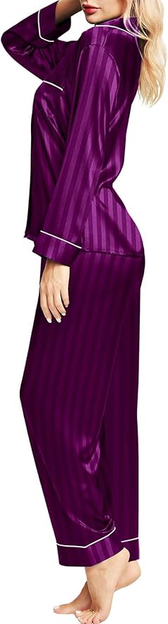 SIHA Satin Silk Pajamas for Women Pajama Set With Long Sleeve Button-Down Satin Pajamas Sleepwear XS-3XL