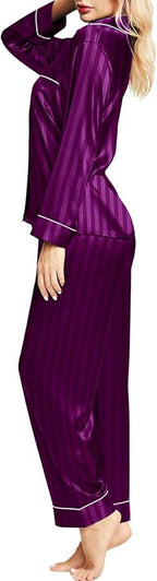 SIHA Satin Silk Pajamas for Women Pajama Set With Long Sleeve Button-Down Satin Pajamas Sleepwear XS-3XL