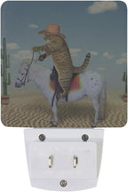 Plug in Night Light Cat Cowboy On Horse Lamp Ultra-Slim, Cool-Touch Dusk to Dawn Sensor LED Nightlight Smart Light Automatically Lights for Kids Adults and Nursery Decor Night Light