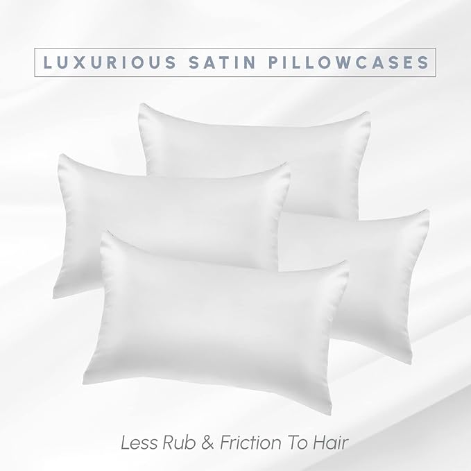Elegant Comfort 4-Pack King Size Satin Pillowcase Set with Hidden Zipper Closure, White, 20" x 40"
