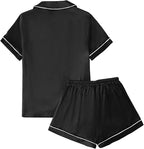 LYANER Women's Silky Satin Pajamas Set Short Sleeve Button Down Shirt With Shorts Pjs Set Sleepwear