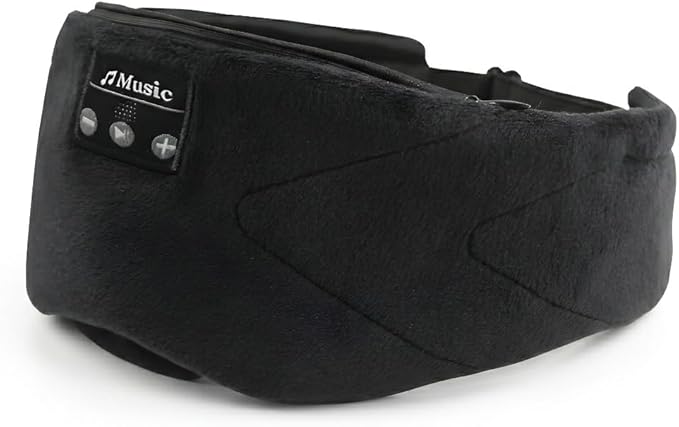 Sleepals Bluetooth Sleep Mask with 24 Built-in White Noise Sounds, Ultra-Slim Headphones for Side Sleepers, 100% Light Blockout 3D Eye Mask, Washable Fleece Sleep Headphones (Black)