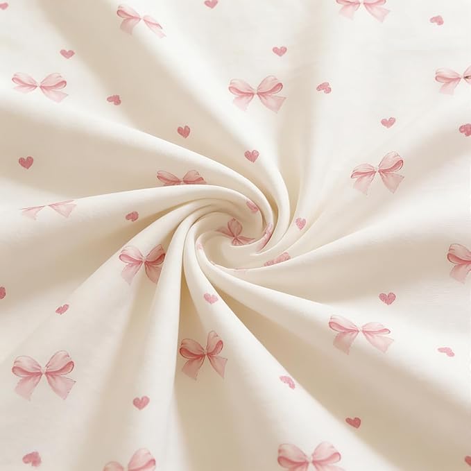 Nayoroom Pink Bow Duvet Cover Full Size Coquette Pink Heart Duvet Cover 3 Pieces Soft Lightweight Microfiber Kids Girls Cute Aesthetic Dorm Bedding Set