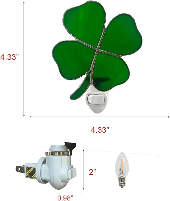 CHEZBABY Stained Glass Night Light Plug into Wall Lamp Decorative Accent Nightlight for Hallway Bedroom Bathroom Kitchen Home Décor(Clover)