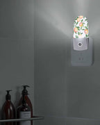 Spring Summer Country Peach on White Night Light Plug into Wall, Farmhouse Green Leaves Popsicle Shape Night Light Nightlight with Light Sensors for Kids Bedroom Hallway