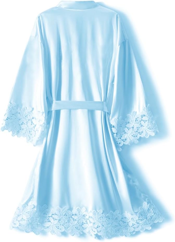 Womens Lace Robe Silk Robes Short Bridal Robe, Sleepwear Wedding For Bridal Bride Bridesmaid Soft Kimono Robes