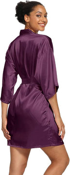 Women's Satin Robes Floral Bridesmaid Robes Short Silk Kimonos Sleepwear