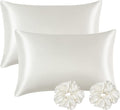 Satin Pillowcase for Hair and Skin, Ivory Silk Pillowcase Queen Size Set of 2 Pack Cooling Satin Pillow Cases with Envelope Closure, Vegan Silk Satin Pillowcase Set with 2 Scrunchies