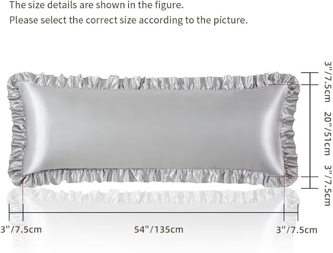 Light Gray Satin Pillowcases Body Pillow for Hair and Skin,Light Gray Body Pillow Silk Pillowcase with Envelope Closure Princess Room Decoration