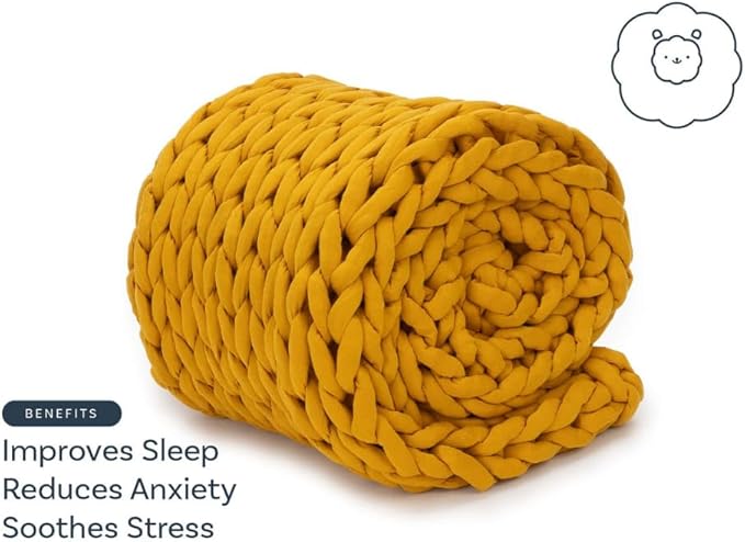 Nuzzie Original Knit Weighted Blanket- Breathable, Cooling, Hand Made Knit Throw Blanket for Sleep - Machine Washable, Stylish Design (Marigold, Queen | 22lbs | 60"x80")