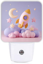 Rocket Night Lights Plug Into Wall, Playful Fanciful Moon Stars None Pastel Peach Plug in Night Light with Dusk to Dawn Sensor for Bathroom Closet Laundry Room Decor 1pcs