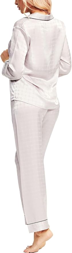 SIHA Satin Silk Pajamas for Women Pajama Set With Long Sleeve Button-Down Satin Pajamas Sleepwear XS-3XL